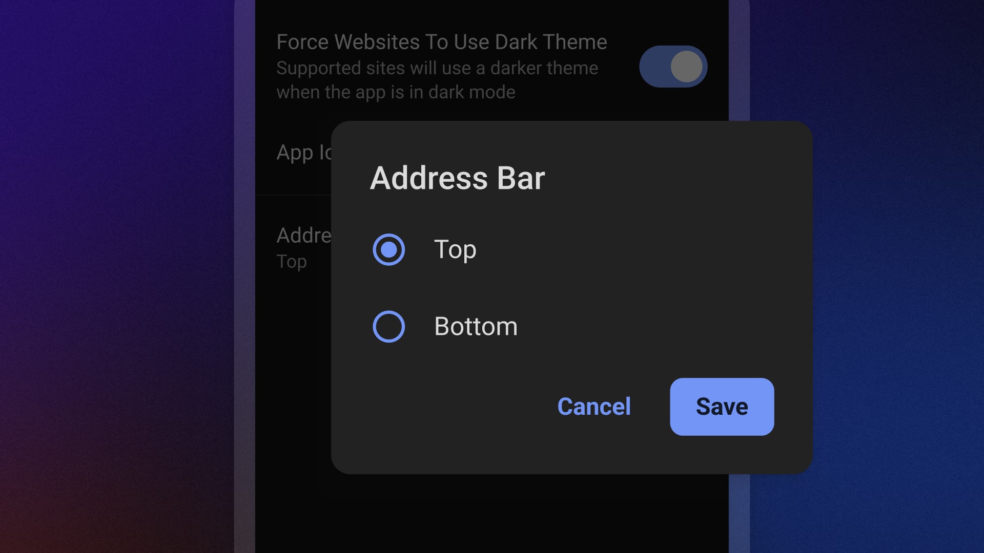 Added a New Address Bar Position Setting